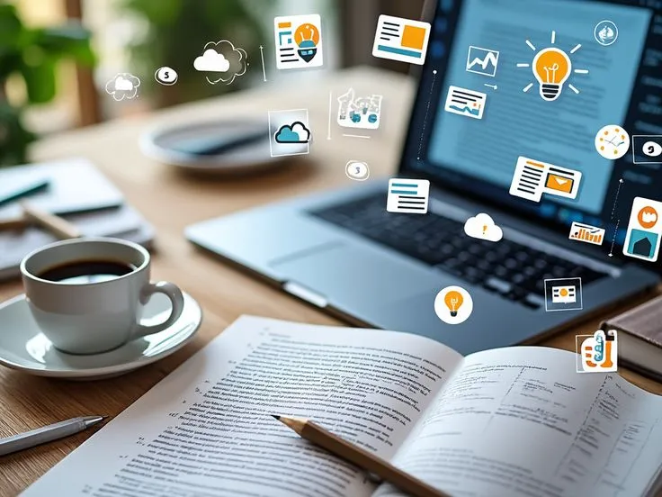 A library with glowing data streams